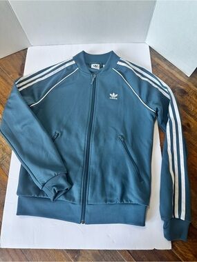 Women's Adidas Originals SST Track Jacket – Teal / Steel Blue with White Stripes